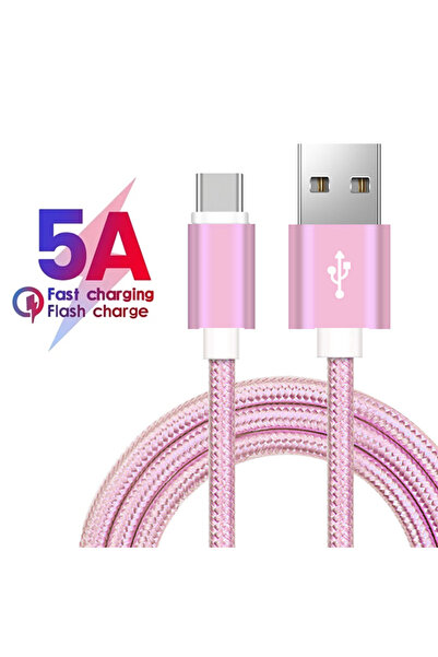 Choice كابل شحن سريع USB من النوع C وردي اللون بطول 2 متر لهواتف S23 A55 A35 ...
