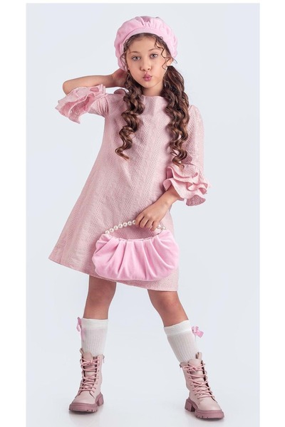 Mnk Baby&Kids Miss Clarice Κοριτσίστικο Γαλλικό Σετ Μπερέ, Τσάντα, Κάλτσες και Φόρεμα M00704 ΡΟΖ