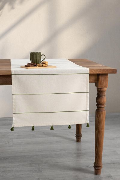 Denizli Concept Ριγέ Πράσινη Φούντα Runner - 50x150 cm - Επιτραπέζιο Μοντέλο Runner