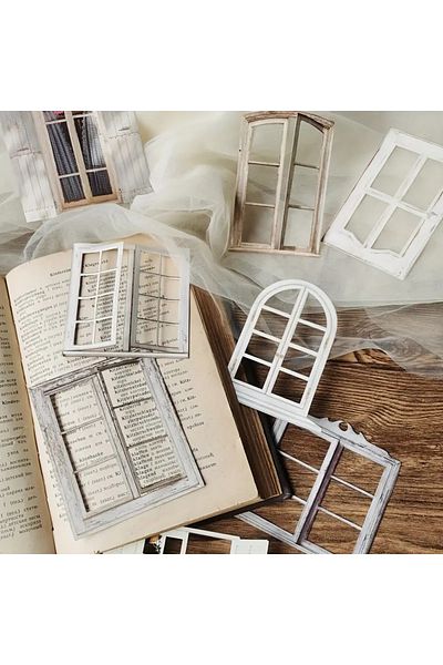 Choice A 10 Pcs Laser Hollow Doors Windows Stickers Junk Journal Planner Scrapbooking Vintage Decorative D.