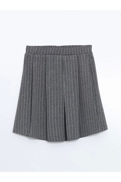 LC Waikiki Lcw Kids Gray Elastic Waist Striped Girls Skirt