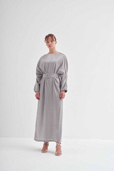 EMNORA Diana Kemerli Elbise Gümüş