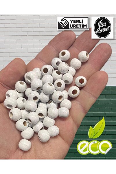 Flea Market Економічний пакет 1 кг 10 мм дерев'яних намистин - БІЛИЙ - (серед...