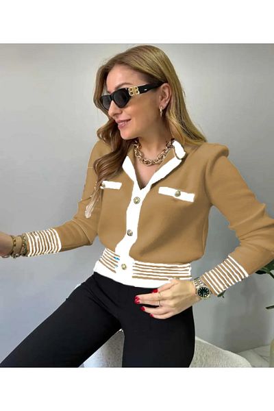 Butik Πλεκτό μπουφάν Zeyoo collection Polyelit με χρυσό γιακά