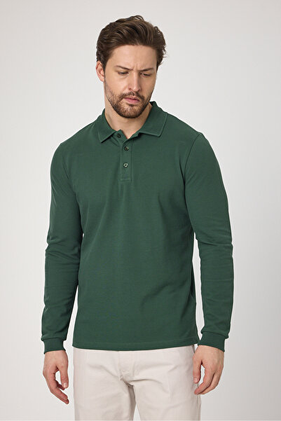 Frappoli Ανδρικό μπλουζάκι πόλο Frank - Πράσινο, 100% βαμβάκι, ύφασμα πικέ, λεπτή εφαρμογή, μακρύ μανίκι