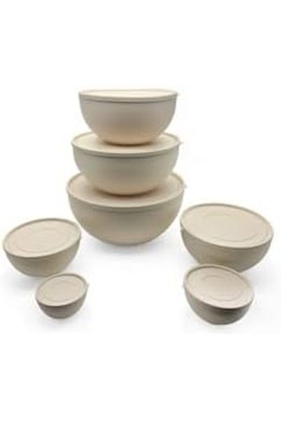STOREMAX Mrttnca Home Cream Round Bowl with Lid Set of 7 Cream Trndymrt 1087243