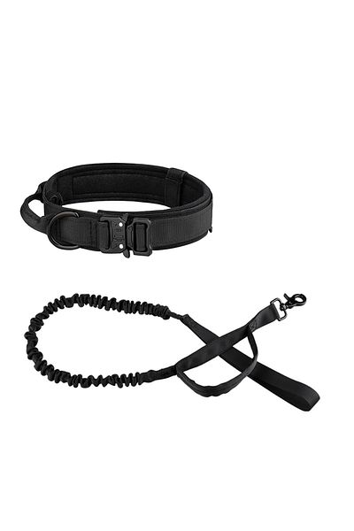 Choice XL black Dog Collar Durable Tactical Leash Set Adjustable Military Pet Collar Leash Medium Large Dog