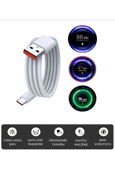 kens teknoloji Xiaomi Redmi Samsung Uyumlu 120 Watt Type-c Süper Turbo Hızlı Şarj Aleti (ÜST KALİTE ÜRÜN)