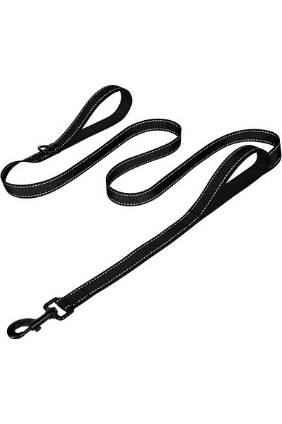 Choice M black Heavy Duty Double Handle Dog Leash with Reflective Strips for Night Safety - Ideal for Large