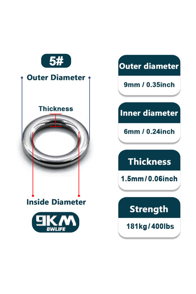 Choice 20 قطعة 9 مم 6 مم 181 كجم 5 حلقات صيد صلبة 20 ~ 100 قطعة موصلات طُعم ص...