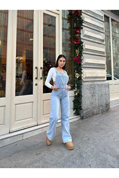 Vovikon Salopetă din denim pentru femei KN Bahçıvan, cu buzunare în față și cu picioare largi