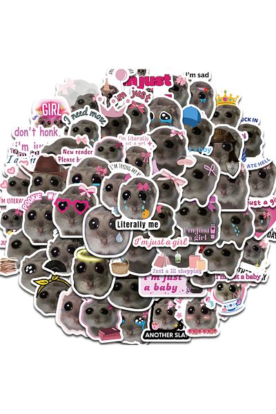 Choice 56pcs 56pcs Sad Hamster Meme Cute Mouse Fun Pattern Sticker Aesthetic Kawaii Decals Cute Cartoon Lap
