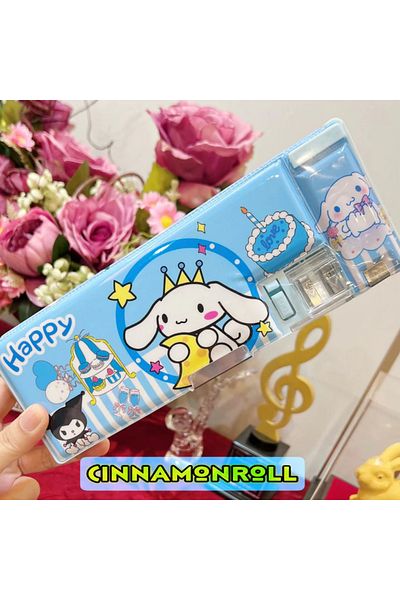 synshop Cadou de aniversare Sanrio Cinnamoroll - Cutie pentru creioane cu mai multe compartimente și ascuțitor de creioane