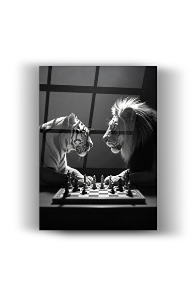 Genel Markalar Cam Tablo - Kaplan Ve Aslan - Duvar dekorasyonu - Ofis dekoras...