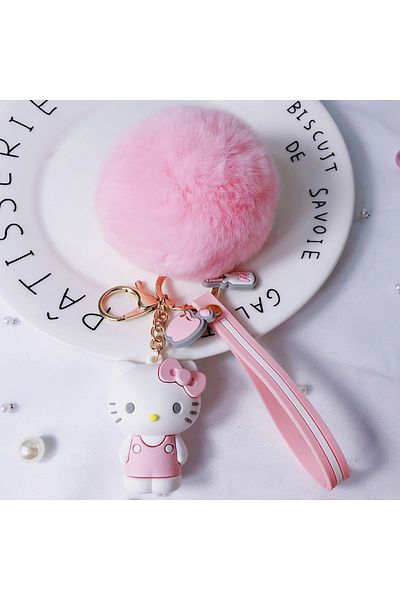 Choice Kitty Hello Kitty Sanrio Kuromi Penguin Frog Dog Cat Cute Keychains With Fluffy Rabbit Fur Ball Wome