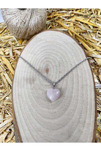 Zodyak Doğal Taş Natural Heart Cut Pink Quartz Stone Necklace (certified) (47...