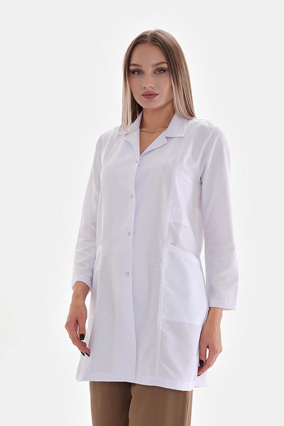 LİMABEL Shirt Collar Long Medical Apron 80 cm Nurse Doctor Teacher Apron