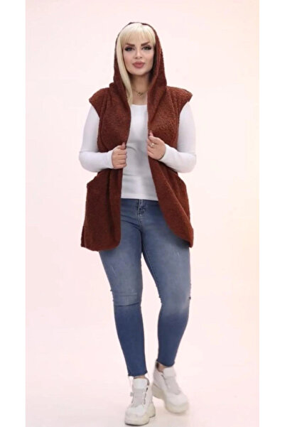 kısmet sepeti Καφέ βελούδινο γιλέκο καλαθιού με κουκούλα Welsoft