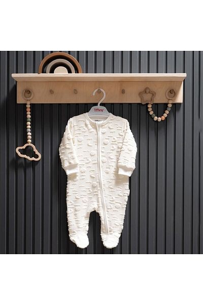 Tiffany Ecru Moon Theme Zippered Baby Romper - 35040