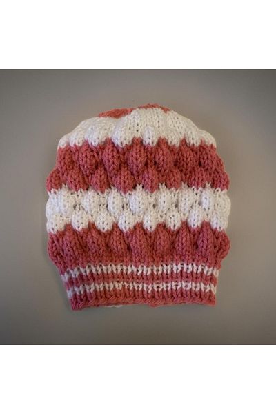 FM Cute Red White Knitted Beanie: 7-11 Years Old Striped Detail Woolen Hand Knitted Children's Beanie