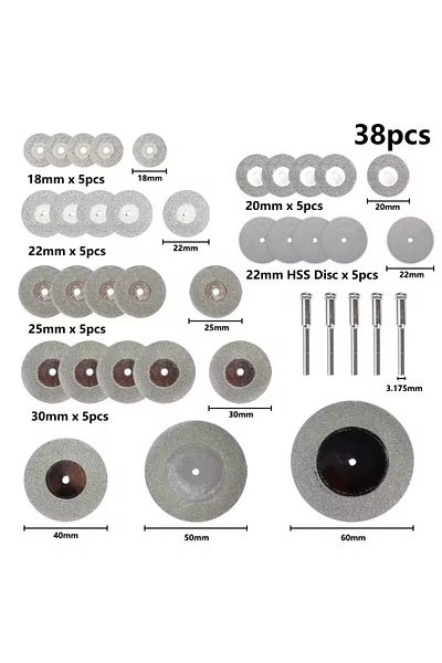 Choice 38pcs Set Xcan 38pcs Mini Diamond Cutting Disc Set Grinding Wheel Circular Saw Blade With Mandrel Fo
