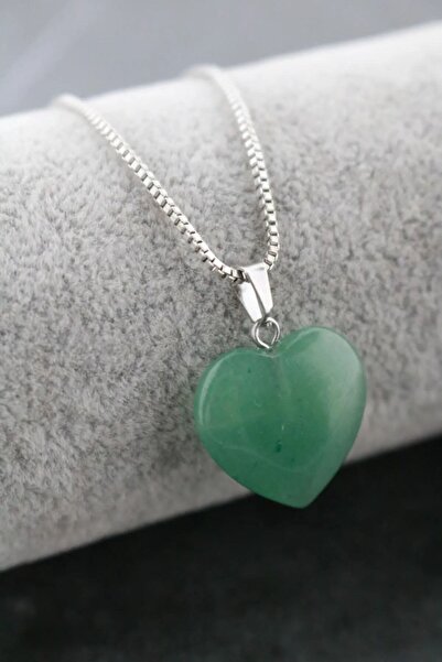 LADIN DOGALTAŞ Aventurine Natural Stone Chain Heart Necklace