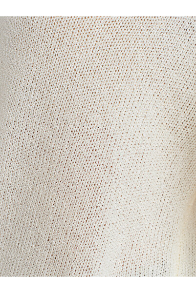 Dilvin 10706 Ecru Color Oval Collar Soft Knitwear Sweater