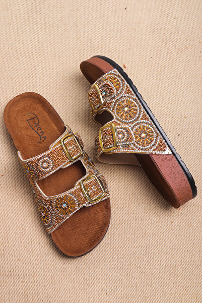 StWenn Γυναικείες παντόφλες New Season με χαμηλό τακούνι με μονό λουράκι με χάντρες