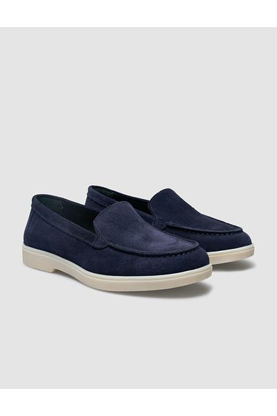 Cabani 100% Genuine Leather Navy Blue Suede Women's Loafer