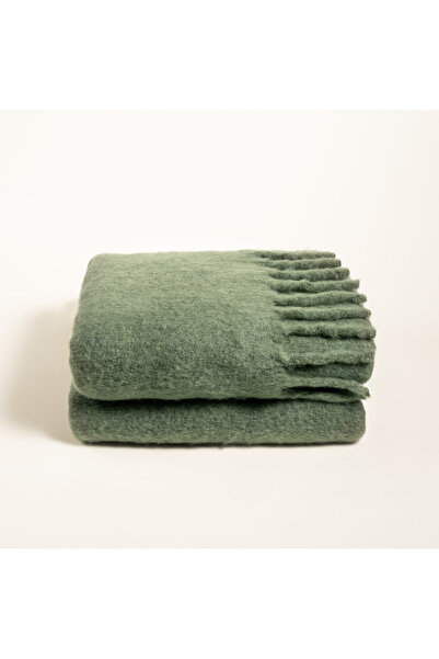 Zsa Zsa Zsu Ropar Saçaklı Akrilik Yün Akrilik Yün Koltuk Şalı 140x180 Cm Orman Yeşilı