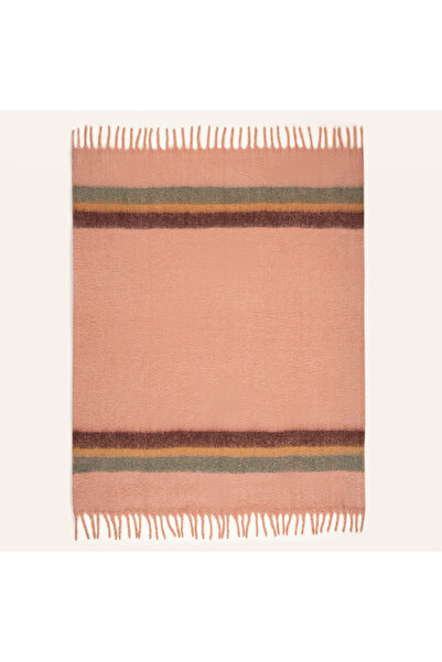 Zsa Zsa Zsu Ropar Saçaklı Kenar Çizgili Akrilik Yün Akrilik Yün Koltuk Şalı 130x180 Cm Kıl