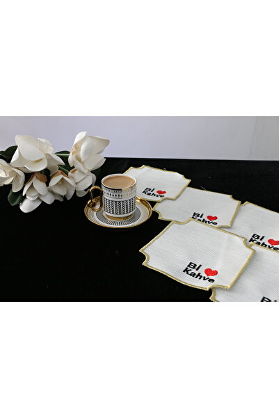 PLT Design Set of 6 Bi-Coffee Patterned Linen Coffee Side Cocktail Presentation Napkins