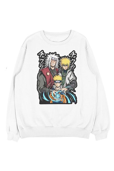 Fuddy Moda Hanorac oversize unisex cu imprimeu Naruto Jiraiya Minato Namikaze