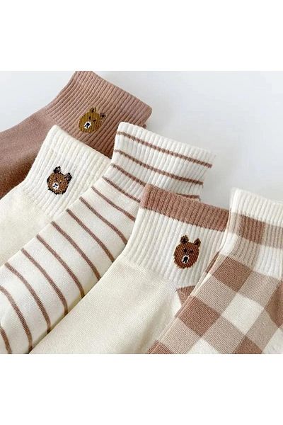 Ay-Ra Collection Комплект дамски цветни чорапи до глезена с шарка на мече - 5 чифта стилни и удобни чорапи до глезена