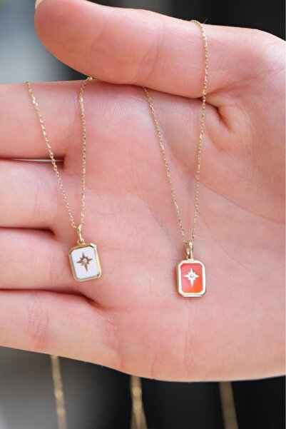 Tufanlar Kuyumculuk Altın Kuzey Yıldızı Beyaz Mineli Kolye