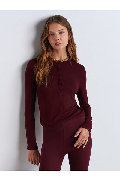 Dilvin 31544 Buttoned Long Sleeve Ball-Burgundy