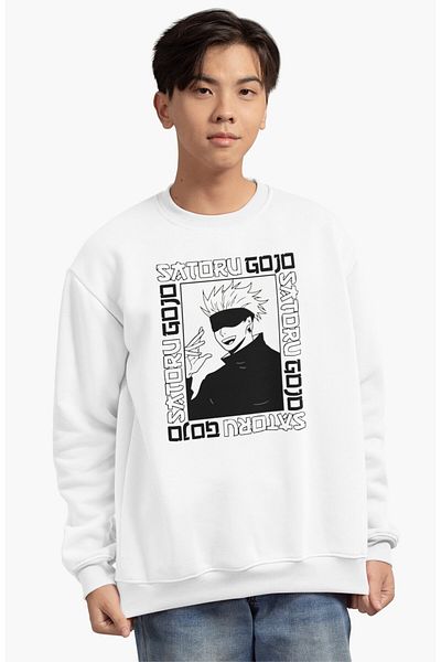 Fuddy Moda Hanorac oversize cu imprimeu Gojo Satoru fără glugă, hanorac unisex Jujutsu Kaisen cu tematică anime