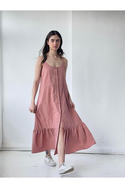 Retrobird Γυναικείο φόρεμα με λουράκι Dusty Rose Adel Brode