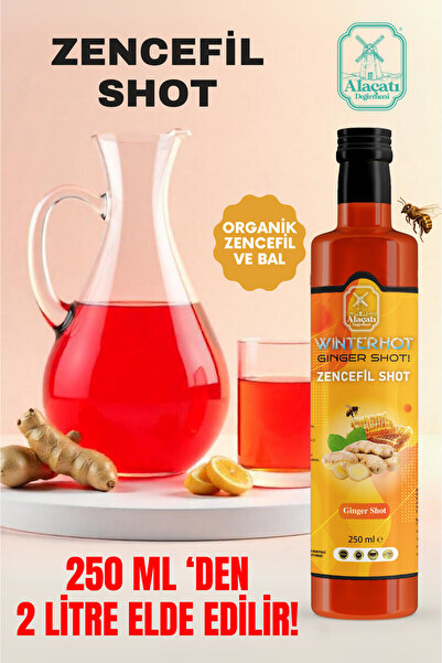 Alaçatı Değirmeni Ginger shot, Zencefil, Zerdeçal, Karanfil, Bal, Nane Özü, Hibiskus, Kara Mürver, C Vit 250ml İçecek