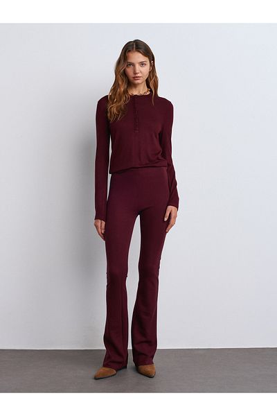 Dilvin 71821 Stretch High Waist Leggings-Burgundy