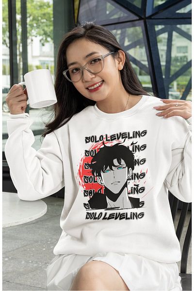 Fuddy Moda Hanorac oversize fără glugă cu nivelare Solo, unisex, cu tematică anime, cu gât crew