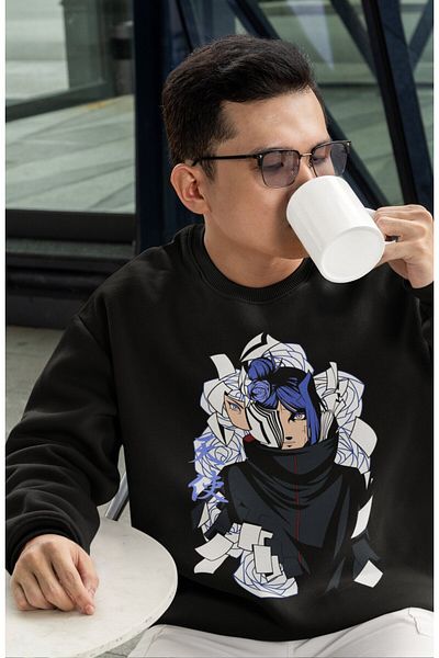 Fuddy Moda Oversize Akatsuki Konan Printed Hoodless Sweatshirt, Unisex Naruto Anime Crew Neck Sweatshirt