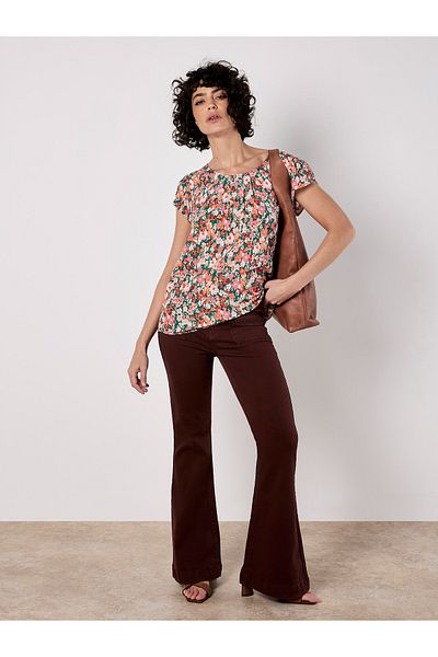 Apricot Ditsy Floral Top mit Tulpenärmeln