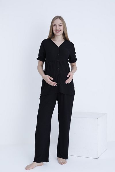 Miss Dünya Lissa Front Button V Neck Wrapped Fabric Adjustable Waist Maternity and Maternity Pajamas Set
