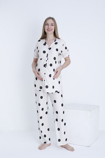 Miss Dünya Lissa Front Button V Neck Wrapped Fabric Adjustable Waist Maternity and Maternity Pajamas Set