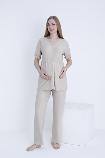 Miss Dünya Lissa Prednji deo sa dugmićima, V-izrez, tkanina sa naborima, pode...