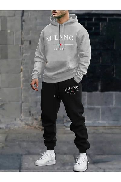LAND MODA Unisex Black Hooded Tracksuit Set