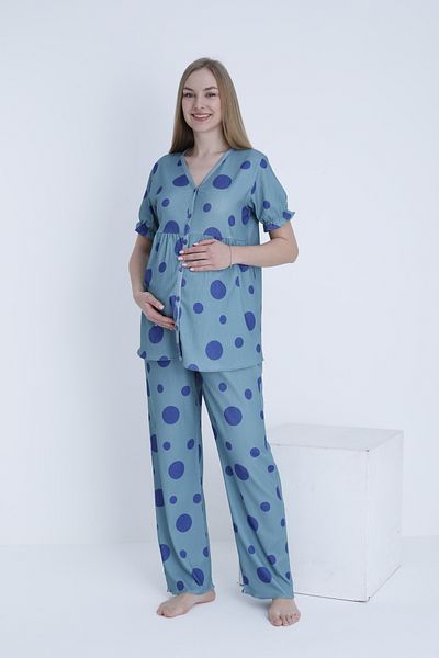Miss Dünya Lissa Front Button V Neck Wrapped Fabric Adjustable Waist Maternity and Maternity Pajamas Set