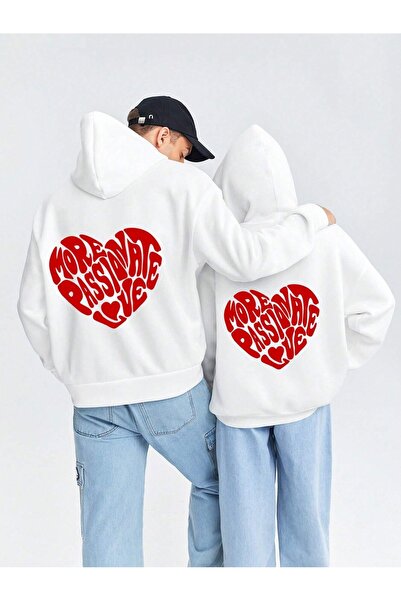 WESTİMO Sevgili Çift Kombinleri More Passivate Kalp Baskılı Kapüşonlu Hoodie ...