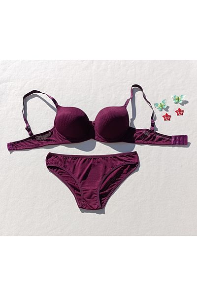siyalife Ribbed Padded Bra and Panty Underwear Set